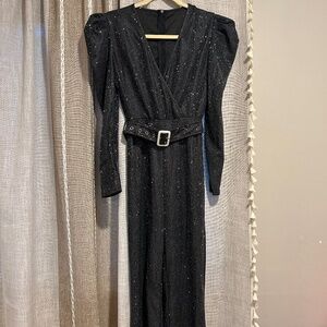 Dark Gray Glitter Jumpsuit with Belt - Small